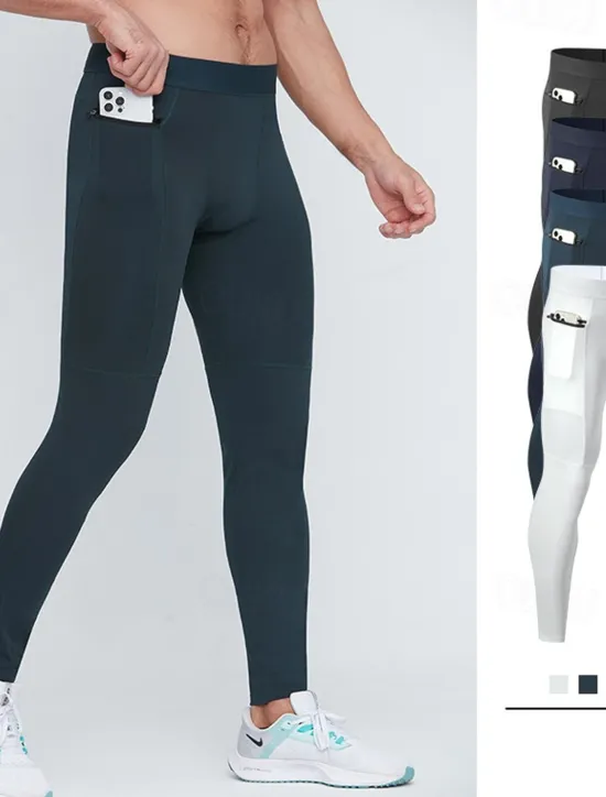Sale OUKU Men's Athletic Pants Compression Pants GYM Pants Running Pants Outdoor Athleisure Daily Sports Breathable Quick Dry Soft High Elasticity Pocket Plain Full Length Fashion Casual Activewear Black White