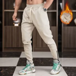 Hot OUKU Men's Athletic Pants Fleece Pants Sweatpants Trousers Zipper Pocket Drawstring Plain Comfort Warm Sports Outdoor Daily Fashion Casual Black Light Grey Micro-elastic