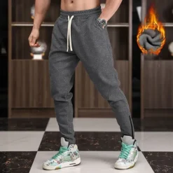 Hot OUKU Men's Athletic Pants Fleece Pants Sweatpants Trousers Zipper Pocket Drawstring Plain Comfort Warm Sports Outdoor Daily Fashion Casual Black Light Grey Micro-elastic