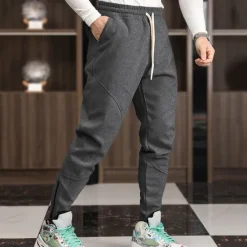 Hot OUKU Men's Athletic Pants Fleece Pants Sweatpants Trousers Zipper Pocket Drawstring Plain Comfort Warm Sports Outdoor Daily Fashion Casual Black Light Grey Micro-elastic