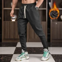 Hot OUKU Men's Athletic Pants Fleece Pants Sweatpants Trousers Zipper Pocket Drawstring Plain Comfort Warm Sports Outdoor Daily Fashion Casual Black Light Grey Micro-elastic