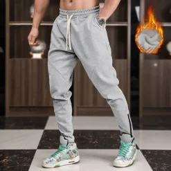 Hot OUKU Men's Athletic Pants Fleece Pants Sweatpants Trousers Zipper Pocket Drawstring Plain Comfort Warm Sports Outdoor Daily Fashion Casual Black Light Grey Micro-elastic