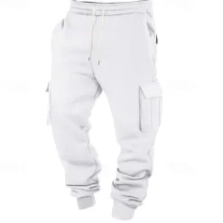 Clearance OUKU Men's Athletic Pants Joggers Trousers Cargo Sweatpants Pocket Drawstring Elastic Waist Plain Comfort Sports Outdoor Daily Fashion Casual Black White Micro-elastic
