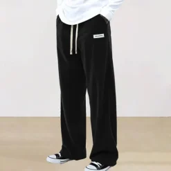 New OUKU Men's Athletic Pants Sweatpants Corduroy Pants Trousers Straight Leg Sweatpants Pocket Elastic Waist Drawstring Plain Comfort Sports Outdoor Daily Fashion Casual Black Wine Micro-elastic