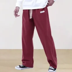 New OUKU Men's Athletic Pants Sweatpants Corduroy Pants Trousers Straight Leg Sweatpants Pocket Elastic Waist Drawstring Plain Comfort Sports Outdoor Daily Fashion Casual Black Wine Micro-elastic