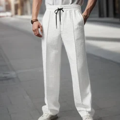 OUKU Men's Athletic Pants Sweatpants Joggers Trousers Waffle Pants Pocket Elastic Waist Drawstring Plain Comfort Sports Outdoor Daily Fashion Casual Black White Micro-elastic