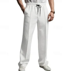OUKU Men's Athletic Pants Sweatpants Joggers Trousers Waffle Pants Pocket Elastic Waist Drawstring Plain Comfort Sports Outdoor Daily Fashion Casual Black White Micro-elastic