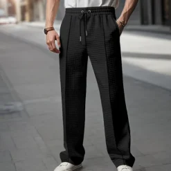 OUKU Men's Athletic Pants Sweatpants Joggers Trousers Waffle Pants Pocket Elastic Waist Drawstring Plain Comfort Sports Outdoor Daily Fashion Casual Black White Micro-elastic