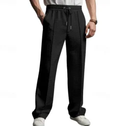 OUKU Men's Athletic Pants Sweatpants Joggers Trousers Waffle Pants Pocket Elastic Waist Drawstring Plain Comfort Sports Outdoor Daily Fashion Casual Black White Micro-elastic