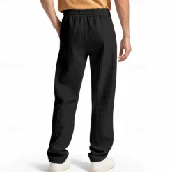 OUKU Men's Athletic Pants Sweatpants Joggers Trousers Waffle Pants Pocket Elastic Waist Drawstring Plain Comfort Sports Outdoor Daily Fashion Casual Black White Micro-elastic