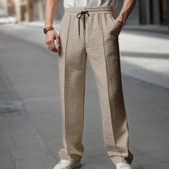 OUKU Men's Athletic Pants Sweatpants Joggers Trousers Waffle Pants Pocket Elastic Waist Drawstring Plain Comfort Sports Outdoor Daily Fashion Casual Black White Micro-elastic