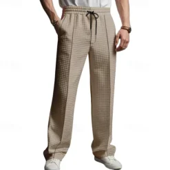 OUKU Men's Athletic Pants Sweatpants Joggers Trousers Waffle Pants Pocket Elastic Waist Drawstring Plain Comfort Sports Outdoor Daily Fashion Casual Black White Micro-elastic