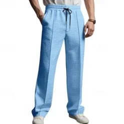 OUKU Men's Athletic Pants Sweatpants Joggers Trousers Waffle Pants Pocket Elastic Waist Drawstring Plain Comfort Sports Outdoor Daily Fashion Casual Black White Micro-elastic