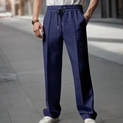 OUKU Men's Athletic Pants Sweatpants Joggers Trousers Waffle Pants Pocket Elastic Waist Drawstring Plain Comfort Sports Outdoor Daily Fashion Casual Black White Micro-elastic