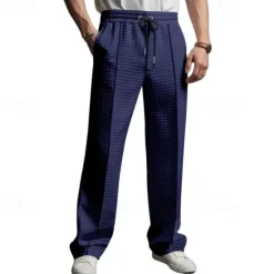 OUKU Men's Athletic Pants Sweatpants Joggers Trousers Waffle Pants Pocket Elastic Waist Drawstring Plain Comfort Sports Outdoor Daily Fashion Casual Black White Micro-elastic