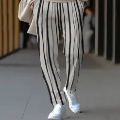New OUKU Men's Athletic Pants Sweatpants Trousers Pocket Drawstring Elastic Waist Striped Comfort Sports Outdoor Daily Fashion Casual Black-White Black Micro-elastic