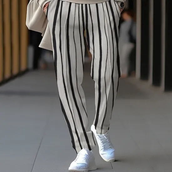 New OUKU Men's Athletic Pants Sweatpants Trousers Pocket Drawstring Elastic Waist Striped Comfort Sports Outdoor Daily Fashion Casual Black-White Black Micro-elastic