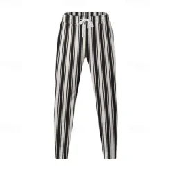 New OUKU Men's Athletic Pants Sweatpants Trousers Pocket Drawstring Elastic Waist Striped Comfort Sports Outdoor Daily Fashion Casual Black-White Black Micro-elastic