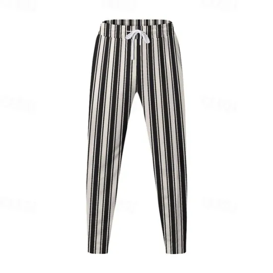 New OUKU Men's Athletic Pants Sweatpants Trousers Pocket Drawstring Elastic Waist Striped Comfort Sports Outdoor Daily Fashion Casual Black-White Black Micro-elastic