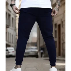 New OUKU Men's Athletic Pants Sweatpants Joggers Trousers Pocket Drawstring Elastic Waist Plain Comfort Sports Outdoor Daily Fashion Casual Black Navy Blue Micro-elastic