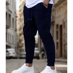 New OUKU Men's Athletic Pants Sweatpants Joggers Trousers Pocket Drawstring Elastic Waist Plain Comfort Sports Outdoor Daily Fashion Casual Black Navy Blue Micro-elastic