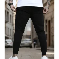 New OUKU Men's Athletic Pants Sweatpants Joggers Trousers Pocket Drawstring Elastic Waist Plain Comfort Sports Outdoor Daily Fashion Casual Black Navy Blue Micro-elastic