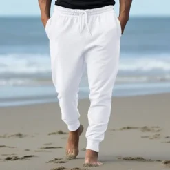 Clearance OUKU Men's Athletic Pants Sweatpants Joggers Trousers Pocket Drawstring Elastic Waist Plain Comfort Sports Outdoor Daily Fashion Casual Black White Micro-elastic