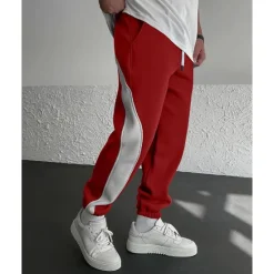 Hot OUKU Men's Athletic Pants Sweatpants Joggers Trousers Pocket Drawstring Elastic Waist Color Block Comfort Sports Outdoor Daily Fashion Casual Black / Red White Micro-elastic