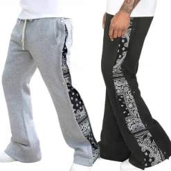 Hot OUKU Men's Athletic Pants Sweatpants Tear Away Pants Flared Pants Trousers Pocket Drawstring Elastic Waist Patchwork Graphic Prints Comfort Sports Outdoor Daily Fashion Casual Black Gray Micro-elastic