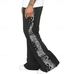 Hot OUKU Men's Athletic Pants Sweatpants Tear Away Pants Flared Pants Trousers Pocket Drawstring Elastic Waist Patchwork Graphic Prints Comfort Sports Outdoor Daily Fashion Casual Black Gray Micro-elastic