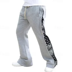 Hot OUKU Men's Athletic Pants Sweatpants Tear Away Pants Flared Pants Trousers Pocket Drawstring Elastic Waist Patchwork Graphic Prints Comfort Sports Outdoor Daily Fashion Casual Black Gray Micro-elastic