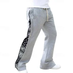 Hot OUKU Men's Athletic Pants Sweatpants Tear Away Pants Flared Pants Trousers Pocket Drawstring Elastic Waist Patchwork Graphic Prints Comfort Sports Outdoor Daily Fashion Casual Black Gray Micro-elastic