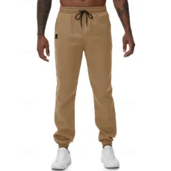 Online OUKU Men's Athletic Pants Trousers Jogging Pants Pocket Drawstring Elastic Waist Plain Comfort Sports Outdoor Daily Fashion Casual ArmyGreen Black Micro-elastic