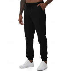 Online OUKU Men's Athletic Pants Trousers Jogging Pants Pocket Drawstring Elastic Waist Plain Comfort Sports Outdoor Daily Fashion Casual ArmyGreen Black Micro-elastic
