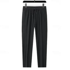 Online OUKU Men's Athletic Pants Trousers Casual Pants Pocket Drawstring Elastic Waist Plain Comfort Sports Outdoor Daily Fashion Casual Black Khaki Micro-elastic