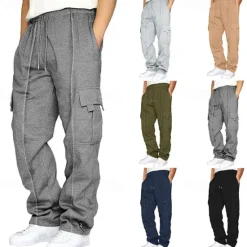 Discount OUKU Men's Athletic Pants Trousers Cargo Sweatpants Pleated Pants Drawstring Elastic Waist Multi Pocket Plain Comfort Sports Outdoor Daily Fashion Casual Black Navy Blue Micro-elastic