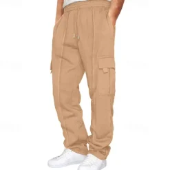 Discount OUKU Men's Athletic Pants Trousers Cargo Sweatpants Pleated Pants Drawstring Elastic Waist Multi Pocket Plain Comfort Sports Outdoor Daily Fashion Casual Black Navy Blue Micro-elastic