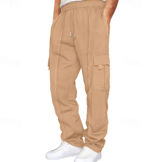 Discount OUKU Men's Athletic Pants Trousers Cargo Sweatpants Pleated Pants Drawstring Elastic Waist Multi Pocket Plain Comfort Sports Outdoor Daily Fashion Casual Black Navy Blue Micro-elastic
