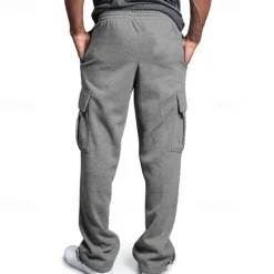 Discount OUKU Men's Athletic Pants Trousers Cargo Sweatpants Pleated Pants Drawstring Elastic Waist Multi Pocket Plain Comfort Sports Outdoor Daily Fashion Casual Black Navy Blue Micro-elastic
