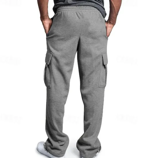 Discount OUKU Men's Athletic Pants Trousers Cargo Sweatpants Pleated Pants Drawstring Elastic Waist Multi Pocket Plain Comfort Sports Outdoor Daily Fashion Casual Black Navy Blue Micro-elastic