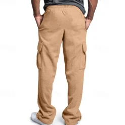 Discount OUKU Men's Athletic Pants Trousers Cargo Sweatpants Pleated Pants Drawstring Elastic Waist Multi Pocket Plain Comfort Sports Outdoor Daily Fashion Casual Black Navy Blue Micro-elastic