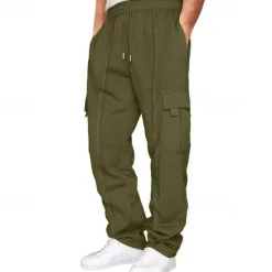 Discount OUKU Men's Athletic Pants Trousers Cargo Sweatpants Pleated Pants Drawstring Elastic Waist Multi Pocket Plain Comfort Sports Outdoor Daily Fashion Casual Black Navy Blue Micro-elastic