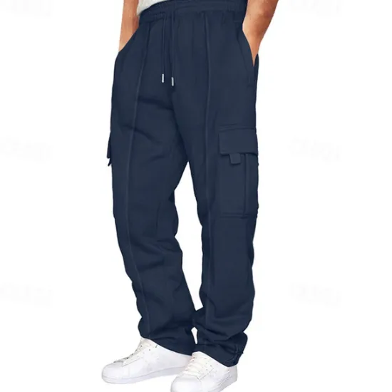 Discount OUKU Men's Athletic Pants Trousers Cargo Sweatpants Pleated Pants Drawstring Elastic Waist Multi Pocket Plain Comfort Sports Outdoor Daily Fashion Casual Black Navy Blue Micro-elastic
