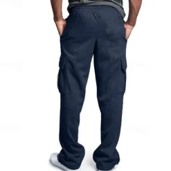 Discount OUKU Men's Athletic Pants Trousers Cargo Sweatpants Pleated Pants Drawstring Elastic Waist Multi Pocket Plain Comfort Sports Outdoor Daily Fashion Casual Black Navy Blue Micro-elastic