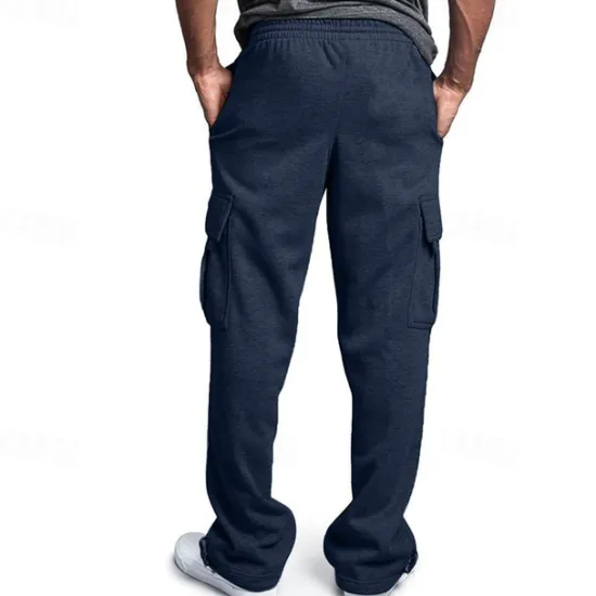 Discount OUKU Men's Athletic Pants Trousers Cargo Sweatpants Pleated Pants Drawstring Elastic Waist Multi Pocket Plain Comfort Sports Outdoor Daily Fashion Casual Black Navy Blue Micro-elastic