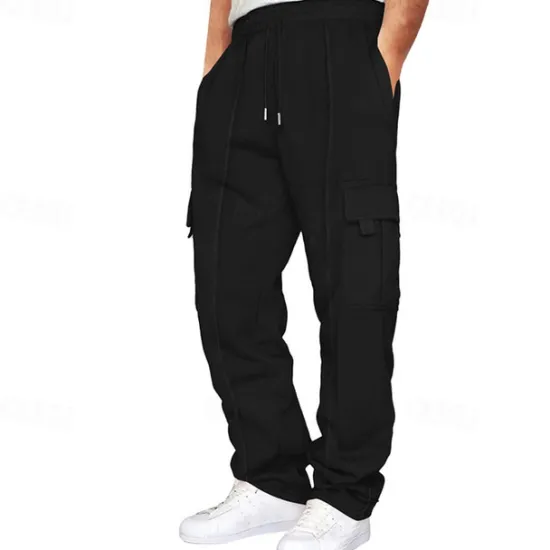 Discount OUKU Men's Athletic Pants Trousers Cargo Sweatpants Pleated Pants Drawstring Elastic Waist Multi Pocket Plain Comfort Sports Outdoor Daily Fashion Casual Black Navy Blue Micro-elastic