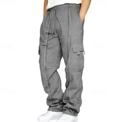 Discount OUKU Men's Athletic Pants Trousers Cargo Sweatpants Pleated Pants Drawstring Elastic Waist Multi Pocket Plain Comfort Sports Outdoor Daily Fashion Casual Black Navy Blue Micro-elastic