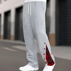 Hot OUKU Men's Athletic Pants Wide Leg Sweatpants Trousers Pocket Drawstring Elastic Waist Plaid Comfort Sports Outdoor Daily Fashion Casual Black White Micro-elastic