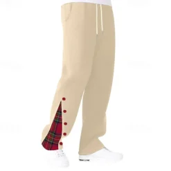 Hot OUKU Men's Athletic Pants Wide Leg Sweatpants Trousers Pocket Drawstring Elastic Waist Plaid Comfort Sports Outdoor Daily Fashion Casual Black White Micro-elastic