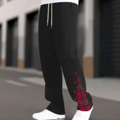 Hot OUKU Men's Athletic Pants Wide Leg Sweatpants Trousers Pocket Drawstring Elastic Waist Plaid Comfort Sports Outdoor Daily Fashion Casual Black White Micro-elastic